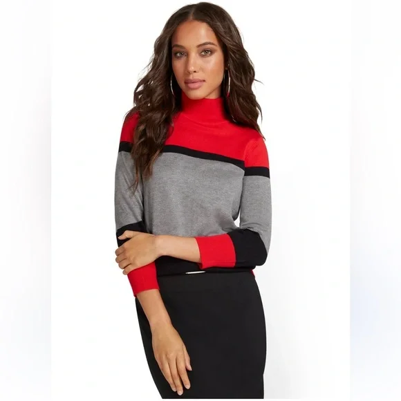 Calvin Klein Women's Colorblocked Turtleneck Sweater Red Size S/P - Picture 4 of 12